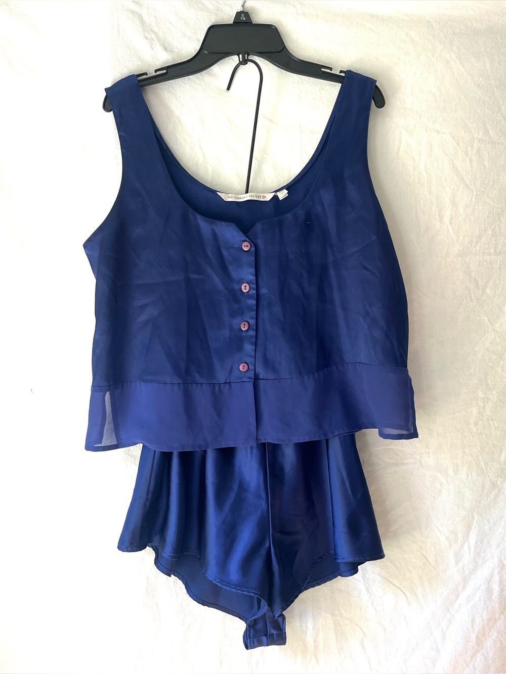 Victoria’s Secret Satin Cami & Shorts Pajama Lingerie Sleep Set Royal Blue SMALL